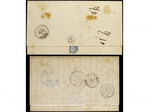 ✉ CUBA. 1866-75. Dos cartas circuladas con marcas LA HAVANE/