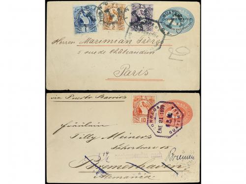 ✉ GUATEMALA. 1895-99. Dos sobres enteros postales con franqu