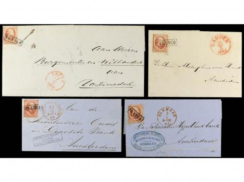 ✉ HOLANDA. Yv. 5. 1865-67. Ocho cartas con sellos de 10 cts.