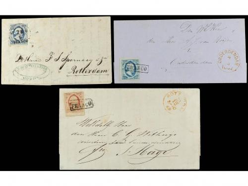 ✉ HOLANDA. Yv. 1, 2. 1853-69. Tres cartas con sellos de 5 ct