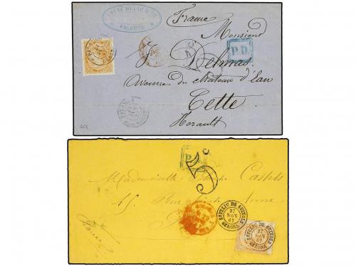 ✉ ESPAÑA. Ed. 89 (2). 1867. Dos cartas con sello de 12 cuart