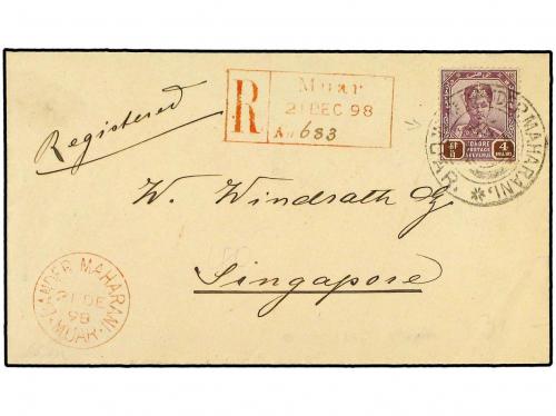 ✉ 1898. Registered cover to SINGAPORE franked by single 189