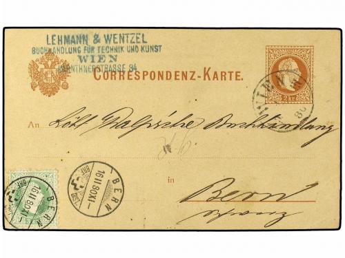 ✉ AUSTRIA. Ed. . 1880. 2 kr. brown on buff stationery card u