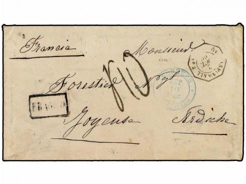 ✉ GUATEMALA. Ed. . 1866 (Sept 16). Cover to FRANCE with blue