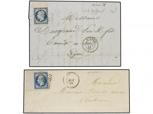 ✉ FRANCIA. Ed. . Yv. 14 (2). 1855-58. 2 cartas con sello de 