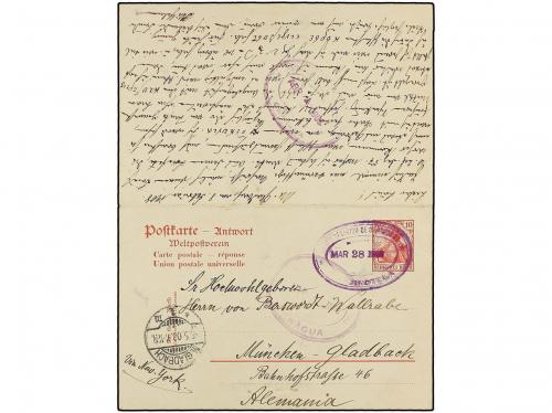 ✉ NICARAGUA. 1908. Intact 10pf. + 10pf. postal stationery c