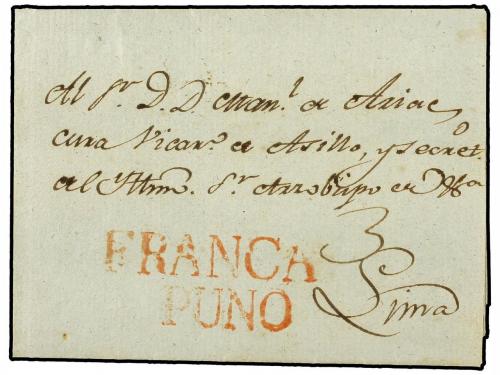✉ PERU. Ed. . 1809 (4-Marzo). PUNO a LIMA. Marca PUNO (Col. 