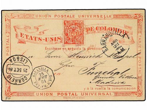 ✉ COLOMBIA. Ed. . 1884(Aug 23). 2c rose red postal stationer