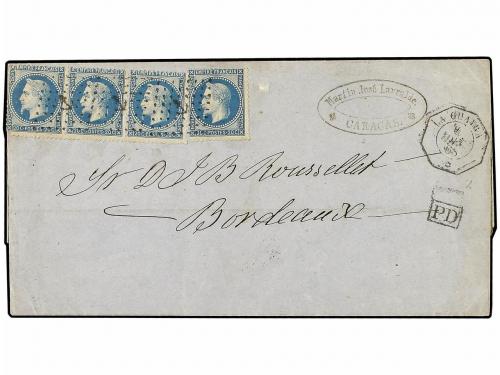 ✉ VENEZUELA. 1868. CARACAS a BURDEOS. Carta franqueada con c