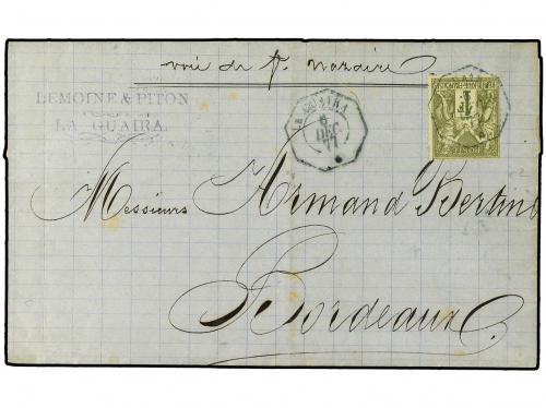 ✉ VENEZUELA. 1877. LA GUAYRA a BURDEOS circulada con sello