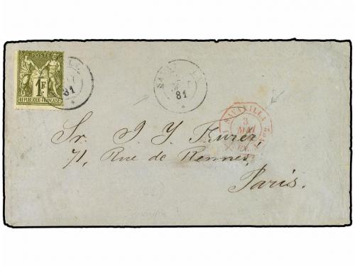 ✉ COLOMBIA. 1881. SANANILLA a FRANCIA. Circulada con sello f