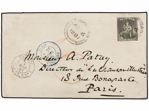 ✉ TRINIDAD. Sc. Gi 76. 1881 (April 6). Cover to PARIS franke