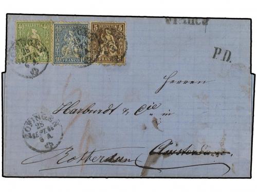 ✉ SUIZA. 1866 (Sept 28). Entire letter to Amsterdam with thr