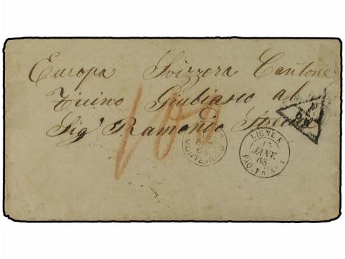 ✉ URUGUAY. 1868 (Jan 15). Stampless cover with MONTEVIDEO de