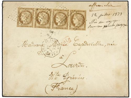 ✉ INDIA FRANCESA. Sc. 20. 1873 (July 12). Double rate cover