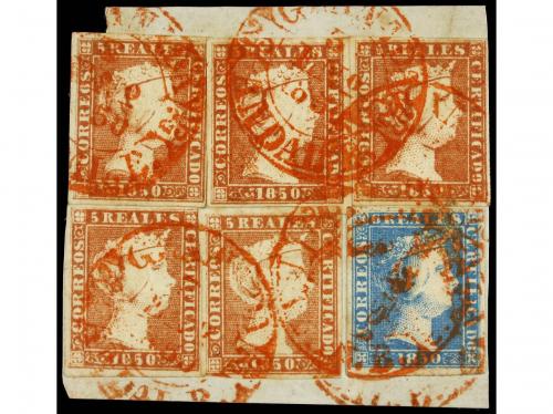 Δ ESPAÑA. Ed. 3 (5), 6. Five stamps of the 5 reales red and 