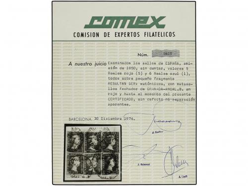 Δ ESPAÑA. Ed. 3 (5), 6. Five stamps of the 5 reales red and 