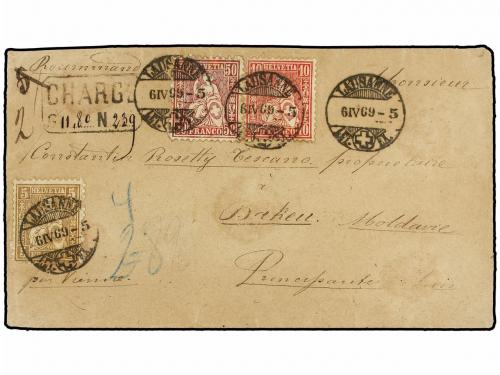✉ SUIZA. 1869. LAUSANNE a BACAU (Moldavia, Rumania). Carta c