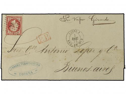 ✉ FRANCIA. 1873 (6-Diciembre). CORUÑA a BUENOS AIRES. Carta