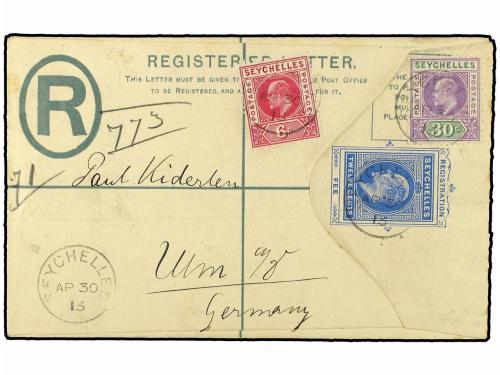 ✉ SEYCHELLES. 1913 (April 30). 12c. blue registered statione