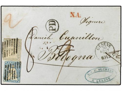 ✉ SUIZA. 1855 (Aug 30). Cover at double rate from Geneva to