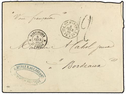 ✉ MARTINICA. 1869 (Feb 8). Stampless envelope from St. Pierr