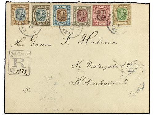 ✉ ISLANDIA. Sc. 80-85. 1908 (Dec 22). Registered cover to C