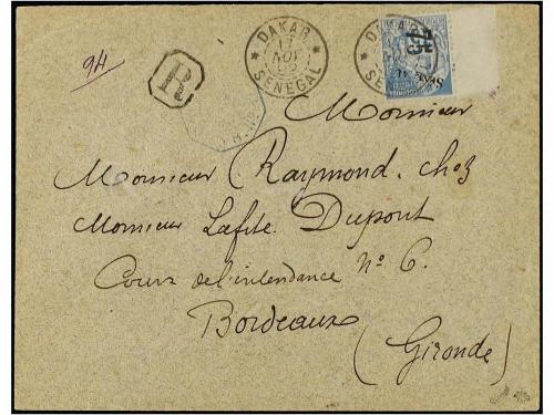 ✉ SENEGAL. 1892 (Nov 17). Registered cover to BORDEAUX frank