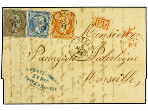 ✉ GRECIA. 1872. Outer letter sheet to MARSEILLE (France) fra