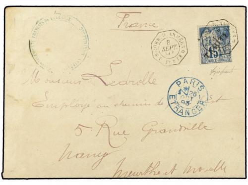 ✉ TAHITI. 1893 (Sept 8). Cover to Nancy at concessionary So