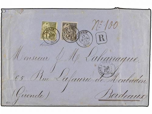 ✉ TAHITI. 1887 (April 13). Registered cover to Bordeaux fran