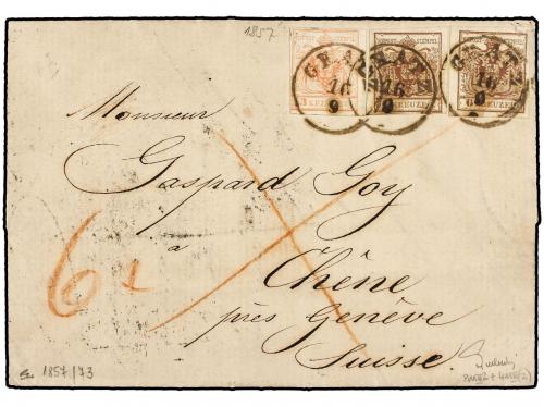 ✉ AUSTRIA. Mi. 3Ya, 4Ya. 1857 (Sept. 16). Entire letter to