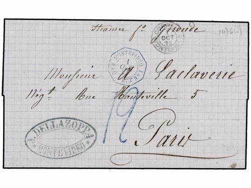 ✉ URUGUAY. 1871. MONTEVIDEO a PARIS. Fechador octogonal fran