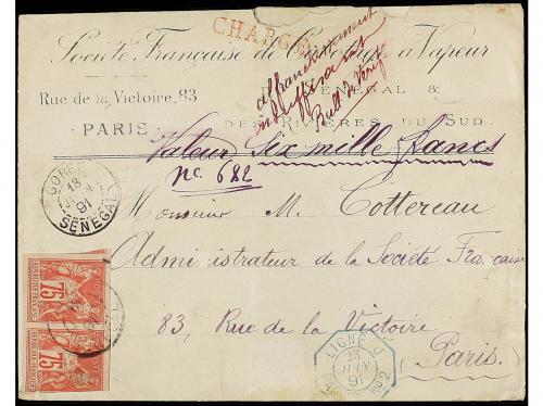 ✉ SENEGAL. Ce. 28. 1891 (June 18). Registered Value Declare