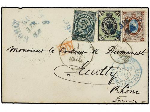 ✉ Mi. 19, 21. 1874 (Dec. 30). Small envelope to FRANCE fran