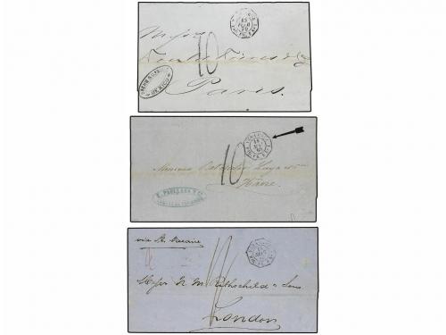 ✉ MEXICO. 1867-70. Conjunto de 3 cartas circuladas a FRANCIA