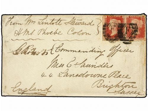 ✉ PANAMA. 1868. COLON to BRIGHTON franked pair 1 d. red tied