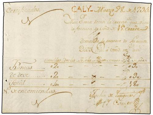 ✉ COLOMBIA. 1795 (28 Marzo). RECIBO del Porte del Correo de 