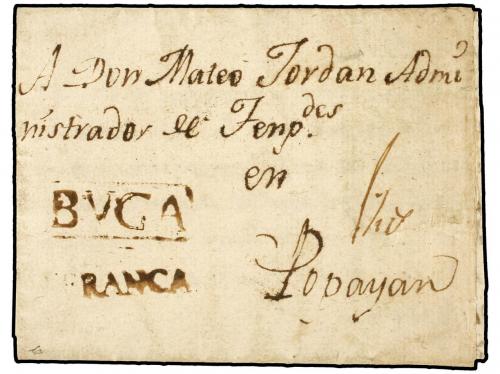 ✉ COLOMBIA. 1806 (10 Julio). BUGA a POPAYAN. Marca BUGA a F