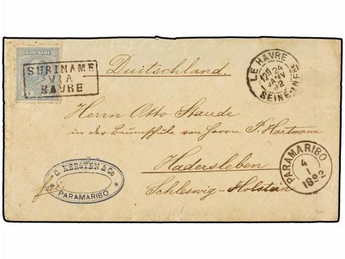 ✉ SURINAM. 1892. PARAMARIBO to GERMANY. 25 cents. grey cance