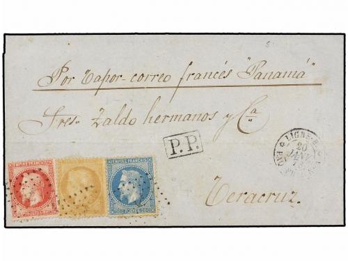 ✉ FRANCIA. Yv. 29, 32, 59. 1873. SANTANDER (España) a VERACR