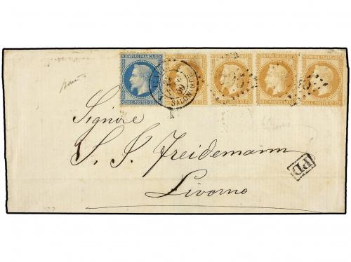 ✉ LEVANTE: CORREO FRANCES. 1869. SALÓNICA a LIVORNO. 10 cts
