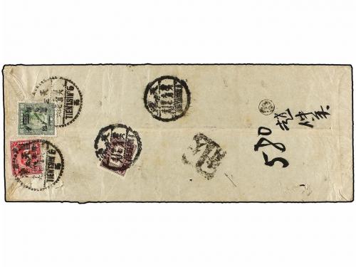 ✉ CHINA. (1910 ca.). TIENTSING. 20 cts. rojo y 10 cts. verde