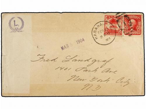 ✉ CUBA. 1904. HABANA a NEW YORK. Circulado con sello de Cuba