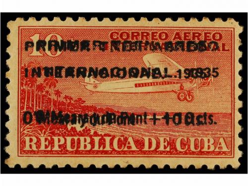 * CUBA. Ed. 276hh. 1935. 10 cts. rojo. SOBRECARGA DOBLE. MUY