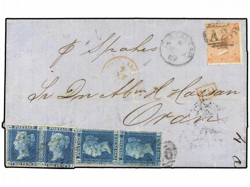 ✉ GIBRALTAR. 1867. GIBRALTAR to ORAN. 2d. blue (4) and 4d. o