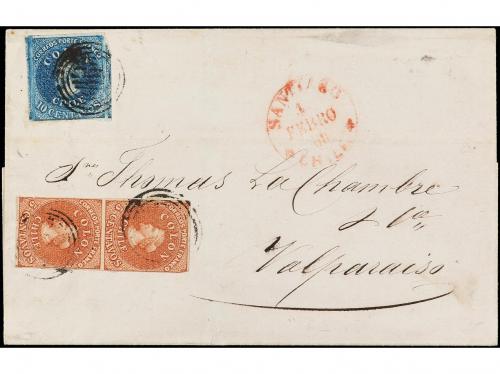 ✉ CHILE. Sc. 3 (2), 10. 1860. SANTIAGO a VALPARAÍSO. 5 ctvo