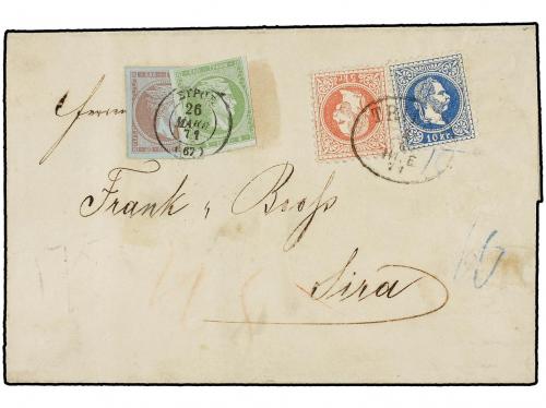 ✉ AUSTRIA. 1871. Cover from TRIESTE to SYROS, Greece franke