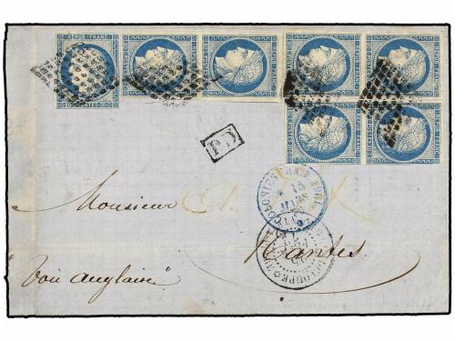 ✉ GUADALUPE. 1872. POINTE A PITRE a NÁPOLES. 20 cts. azul (7