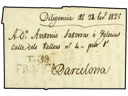 ✉ ESPAÑA: PREFILATELIA. 1825. TARRAGONA a BARCELONA. T39/FRA